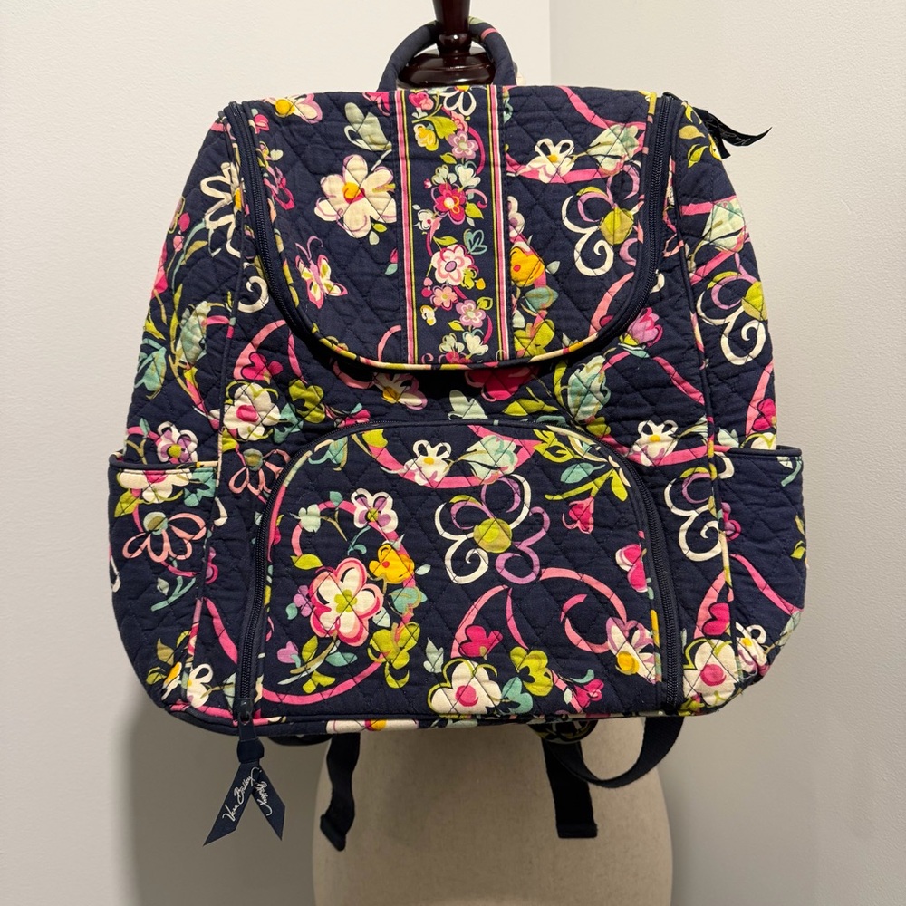Vera Bradley Backpack Navy Blue Floral Navy Ribbons Retired Pattern